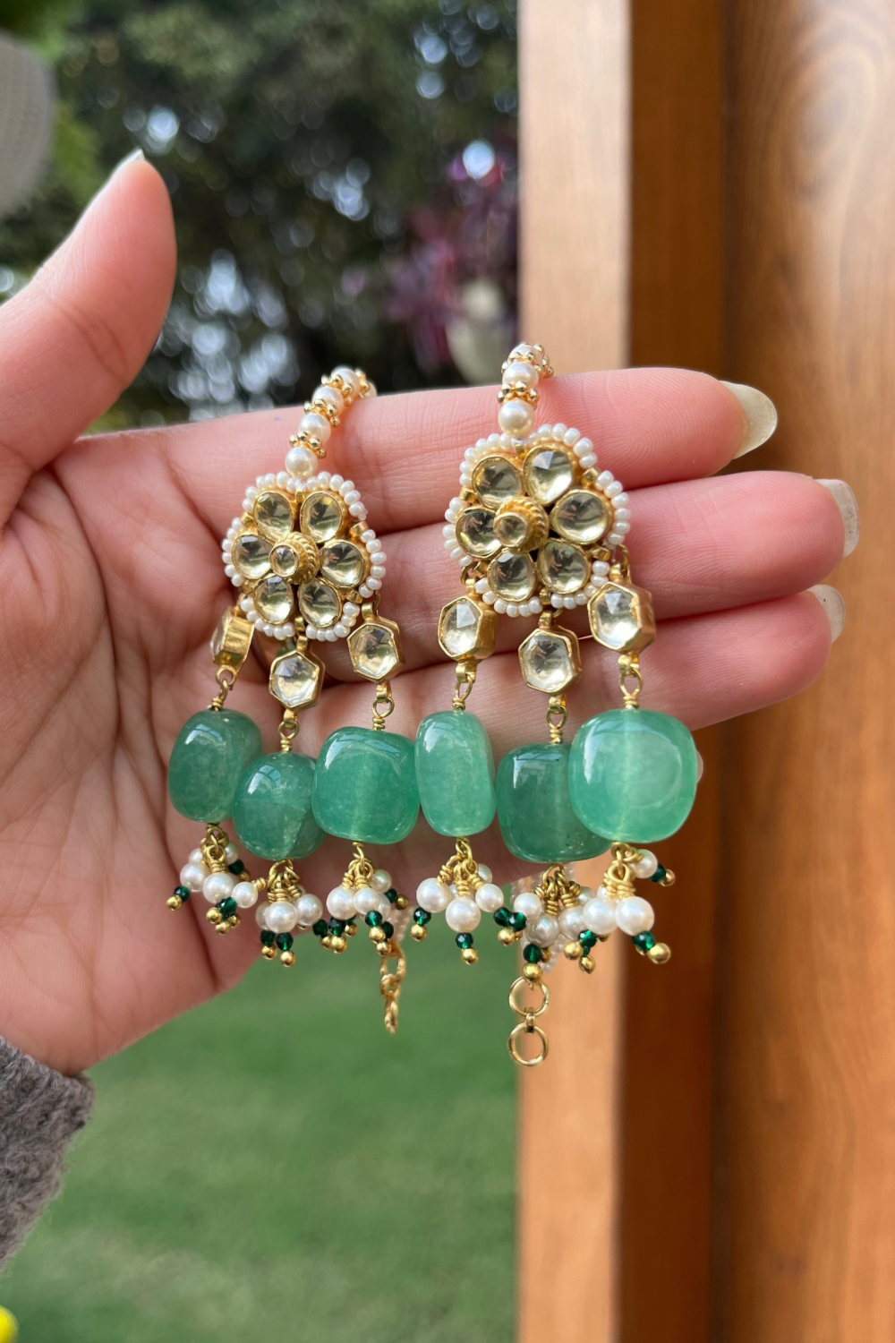 PUSHPA POLKI EARRINGS - GREEN