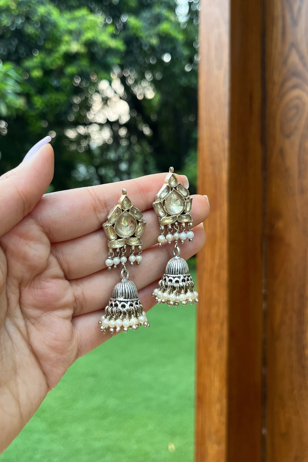 SILVER POLKI MINI JHUMKIS