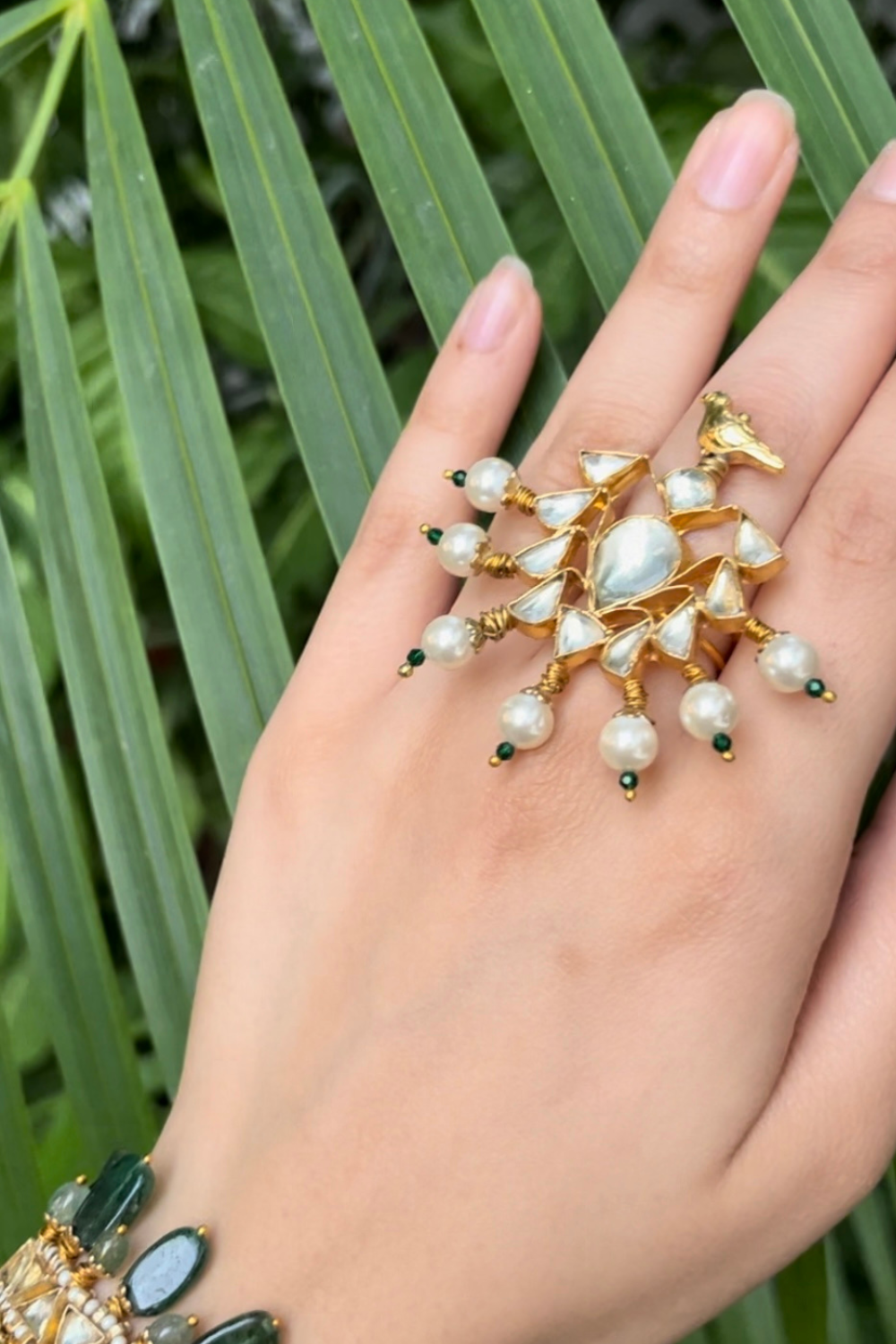 BIRD POLKI RING - GREEN