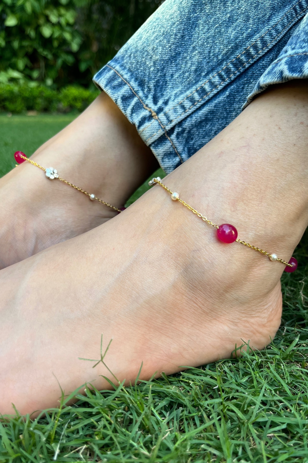 FLORAL RED ONYX ANKLETS