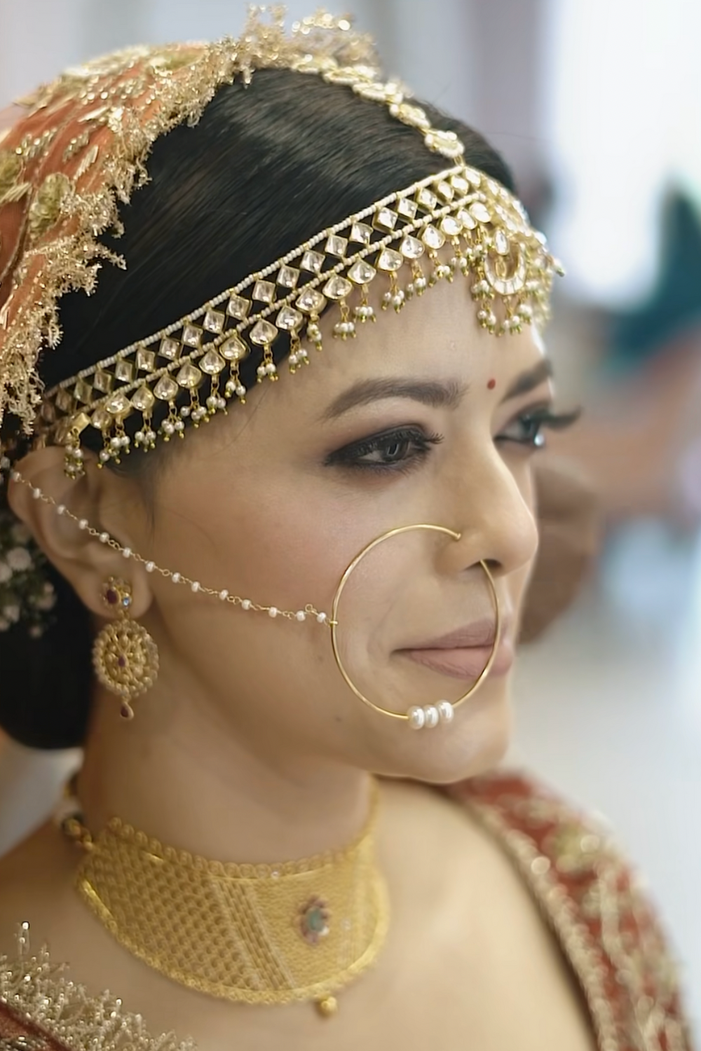 BRIDAL PEARL AHMEDABADI POLKI MATHAPATTI-CUM-NECKLACE - GREEN