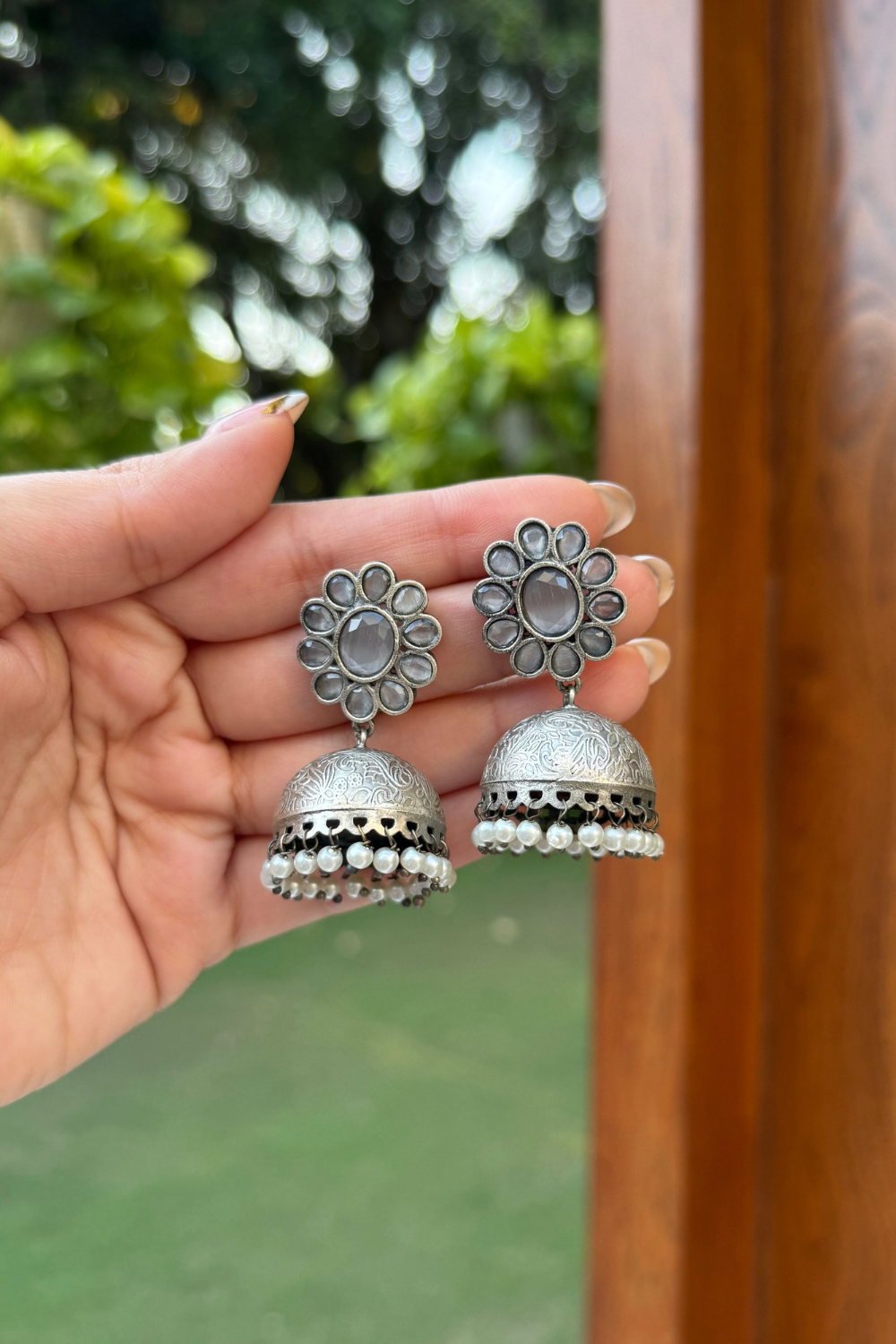 GREY STONE JHUMKIS