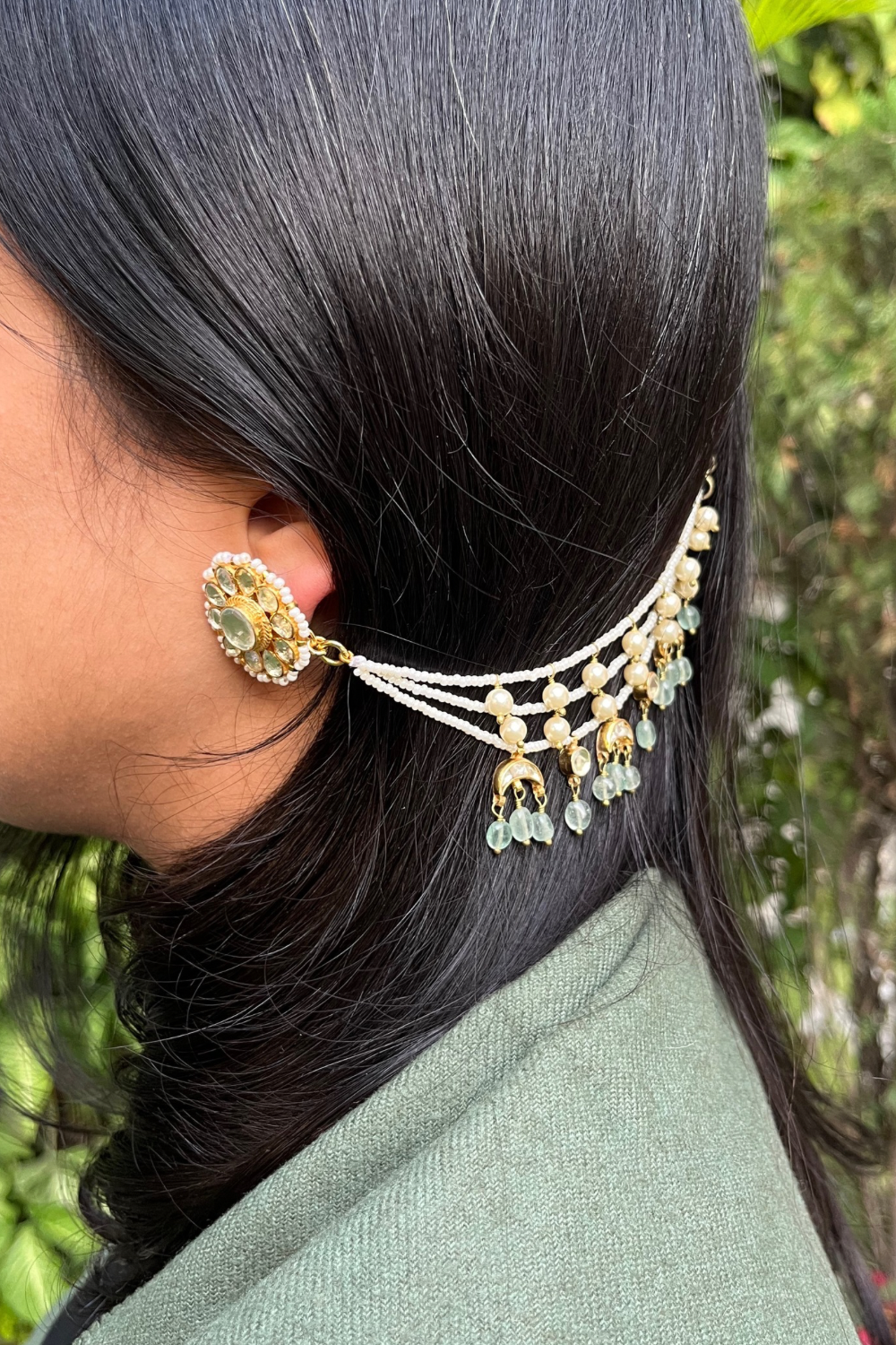 CRESCENT SAGE GREEN CHEED KAANCHAIN PAIR