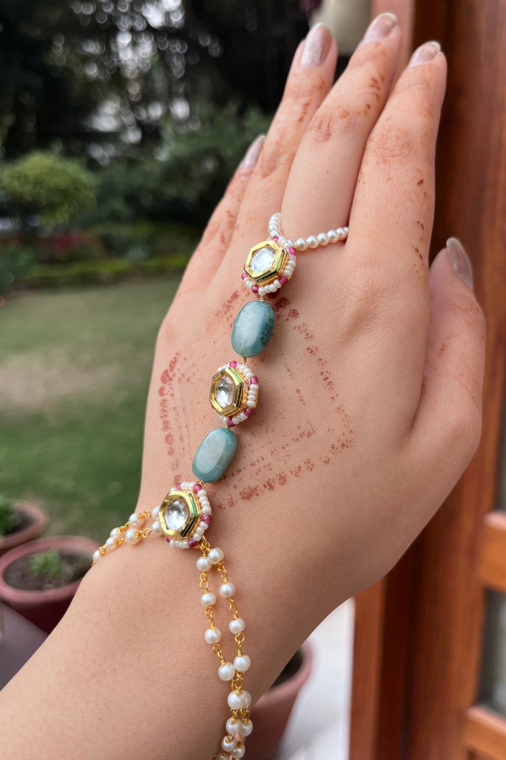 TURQUOISE POLKI FALAK HATHPHOOL