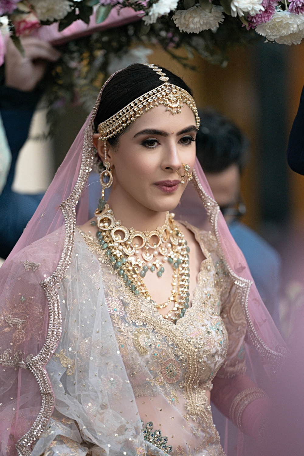 BRIDAL PEARL AHMEDABADI POLKI MATHAPATTI-CUM-NECKLACE - GREEN