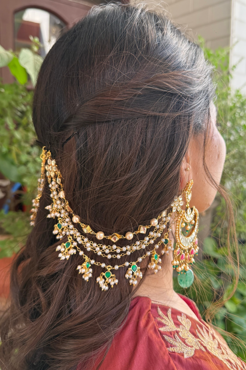 WHITE GREEN POLKI BRIDAL KAANCHAIN PAIR (only kaanchain)