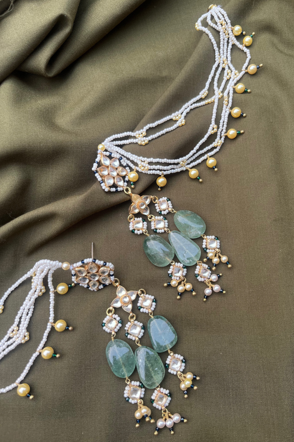 DETACHABLE EMERALD GREEN KUNDANKARI KAANCHAIN EARRINGS