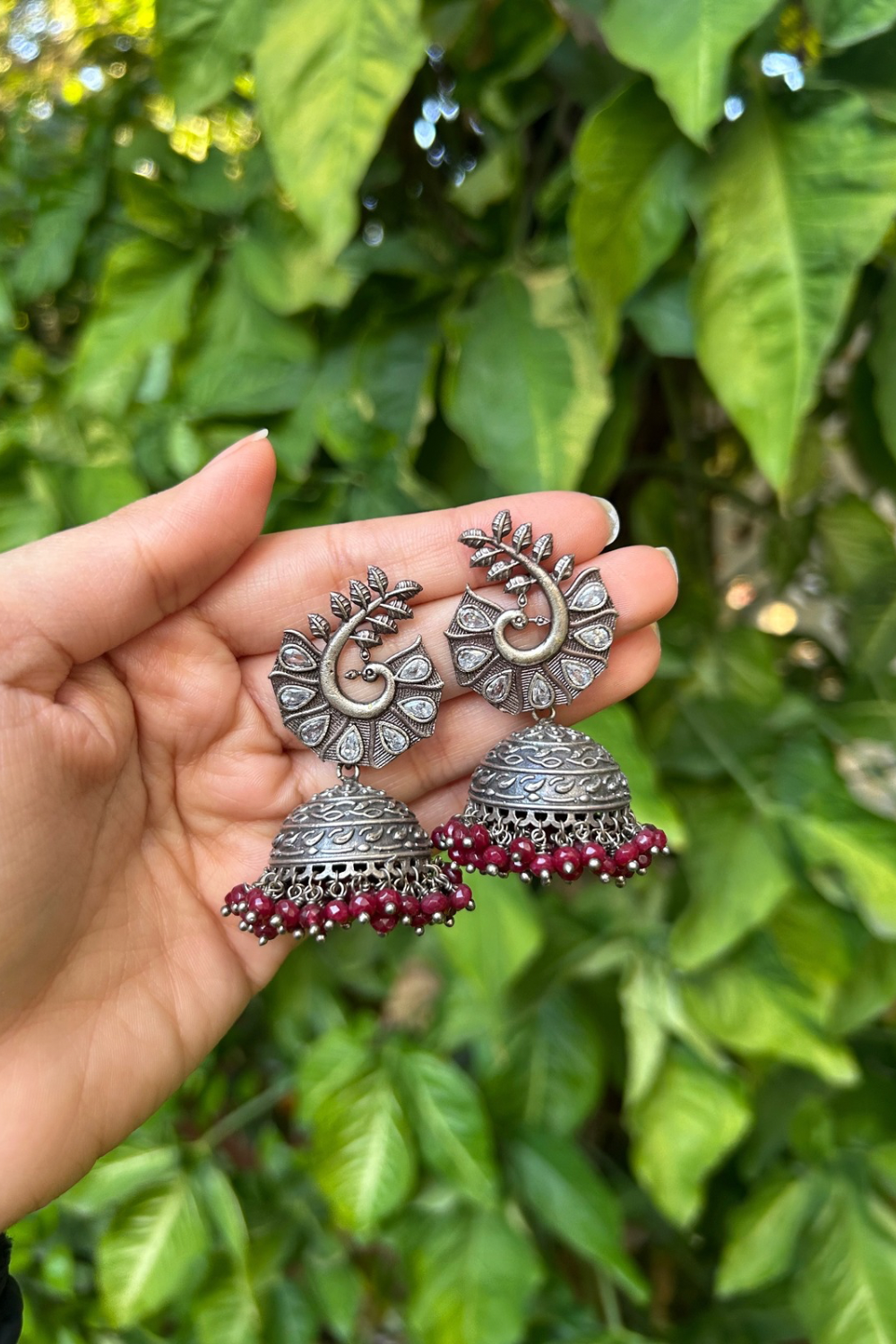 MIRROR TOPS RED JADES JHUMKIS