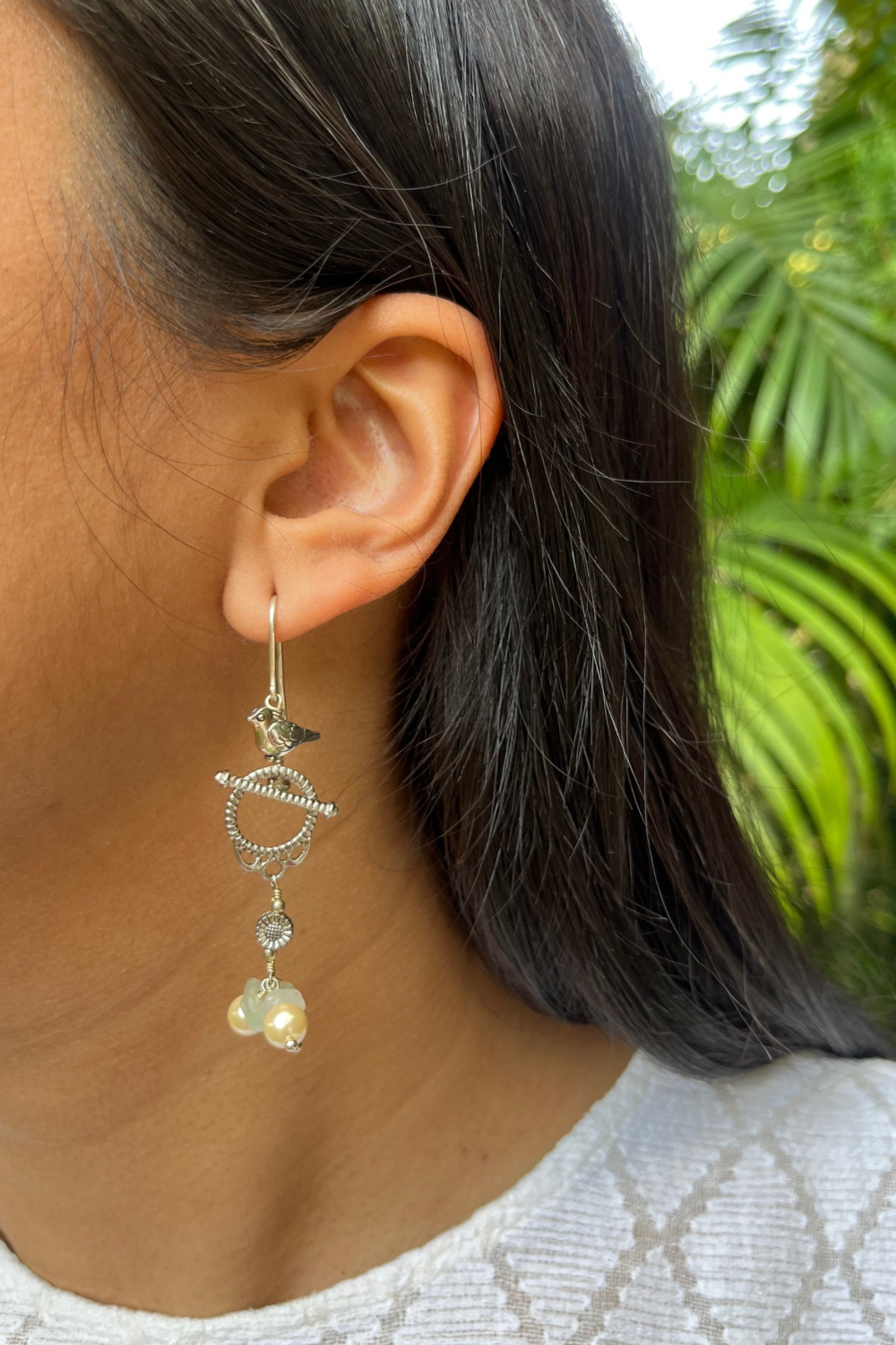 BIRD T-LOCK PEARL EARRINGS