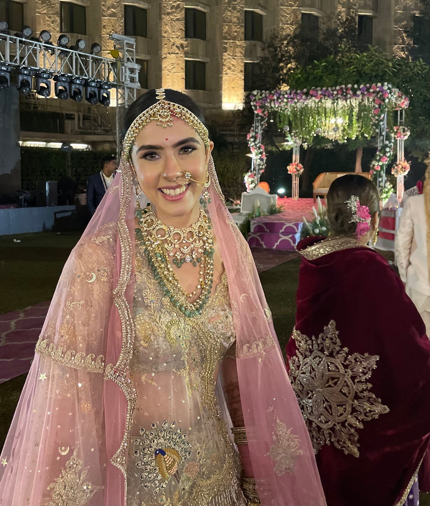 BRIDAL PEARL AHMEDABADI POLKI MATHAPATTI-CUM-NECKLACE - GREEN