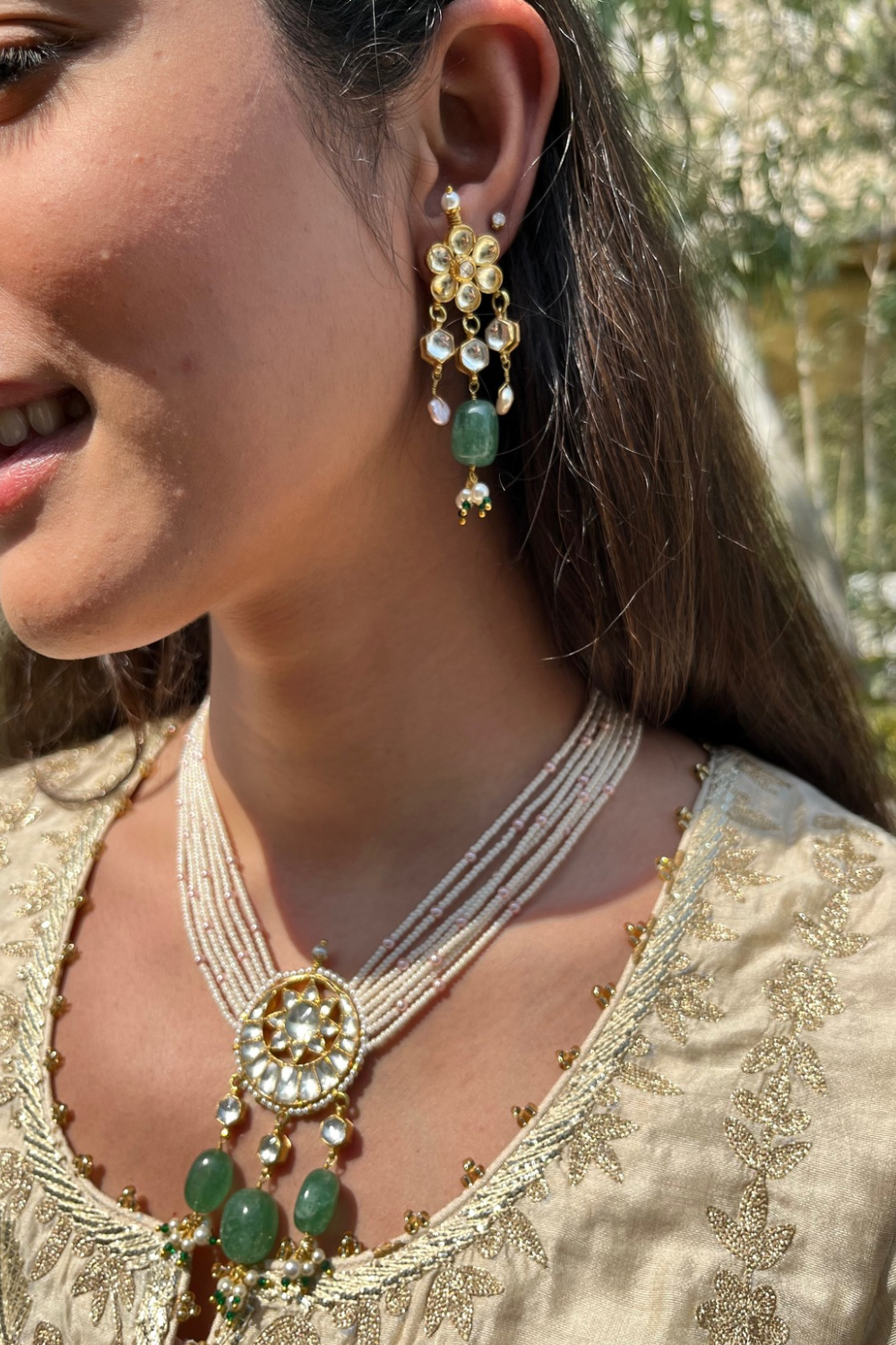 CHANDRAMA NECKLACE SET - GREEN STONES