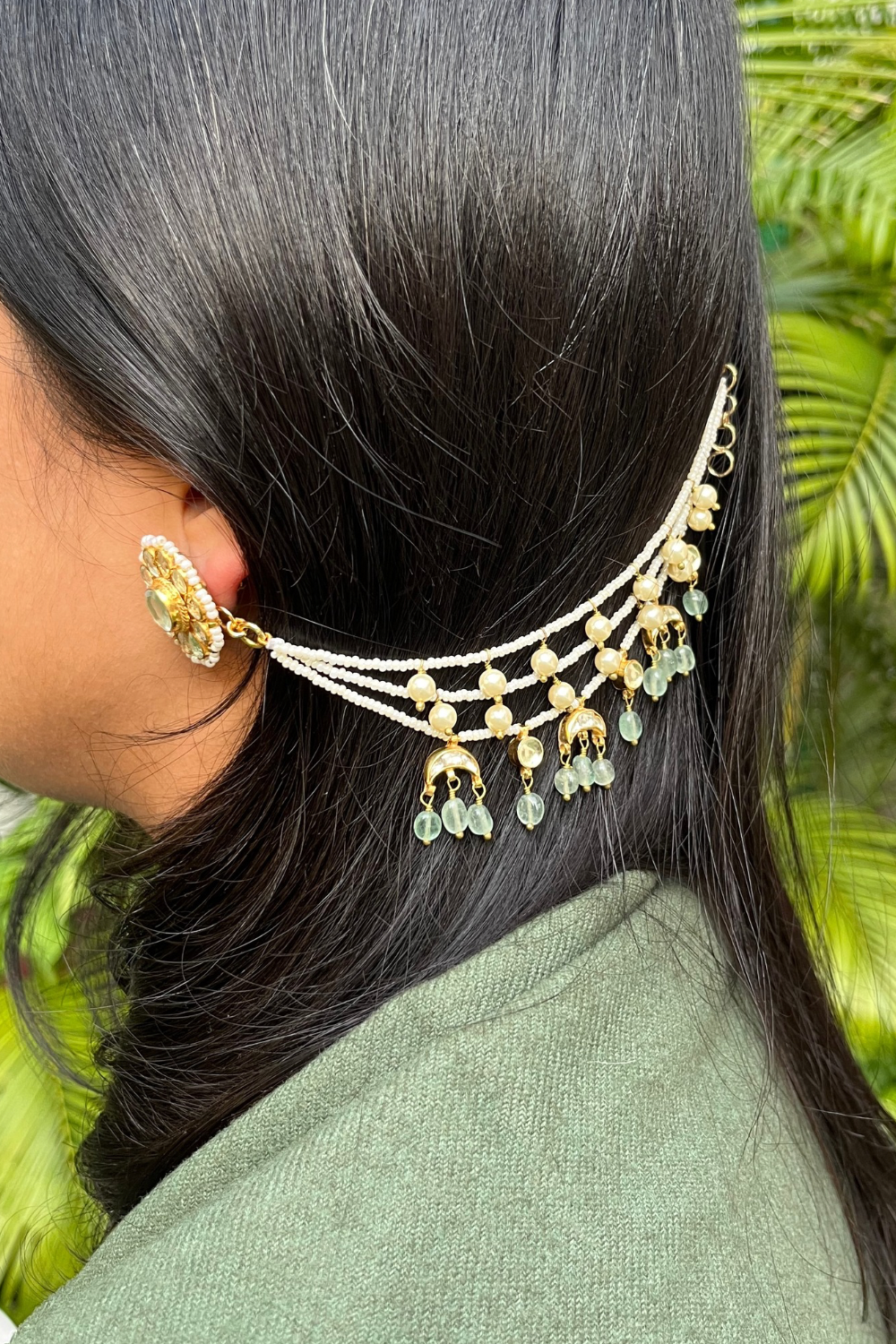 CRESCENT SAGE GREEN CHEED KAANCHAIN PAIR