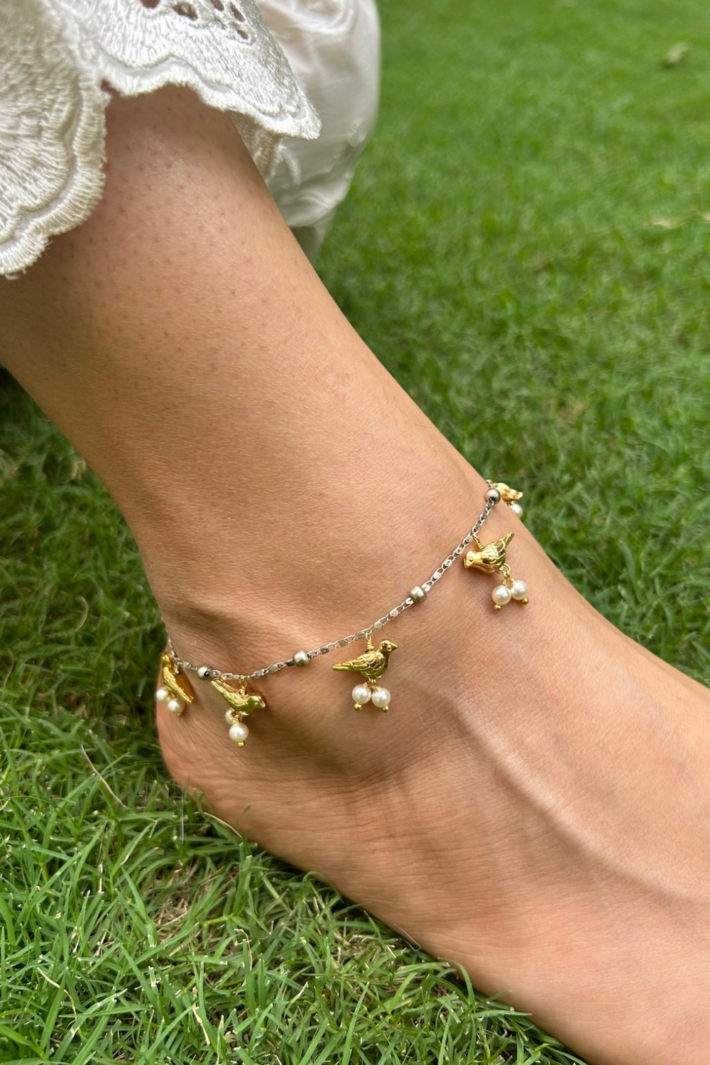 GOLD SILVER COLOR HUMMINGBIRD ANKLETS (PAIR)