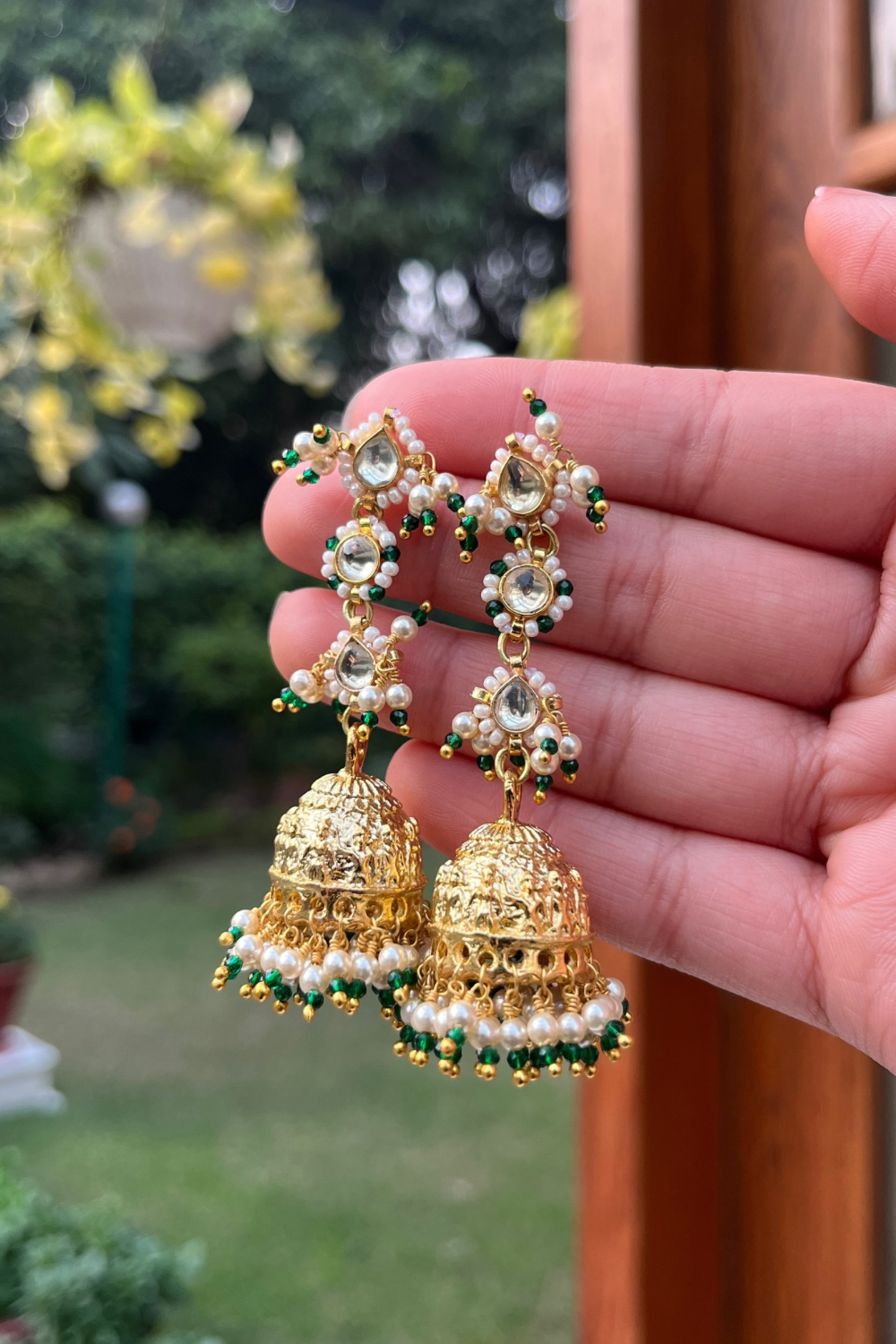 SMALL SUNHERI JHUMKIS- GREEN