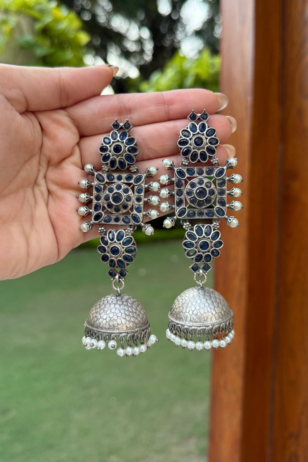 BLUE STONE LONG JHUMKIS