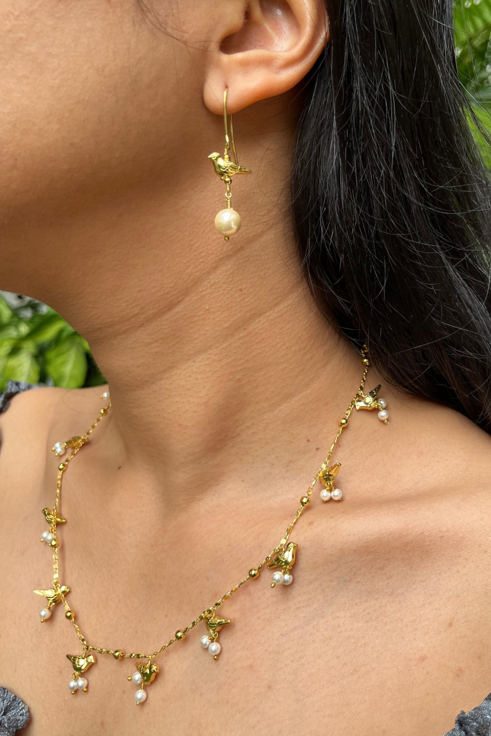 CHIRP BIRD GOLD NECKLACE WITH EARRINGS