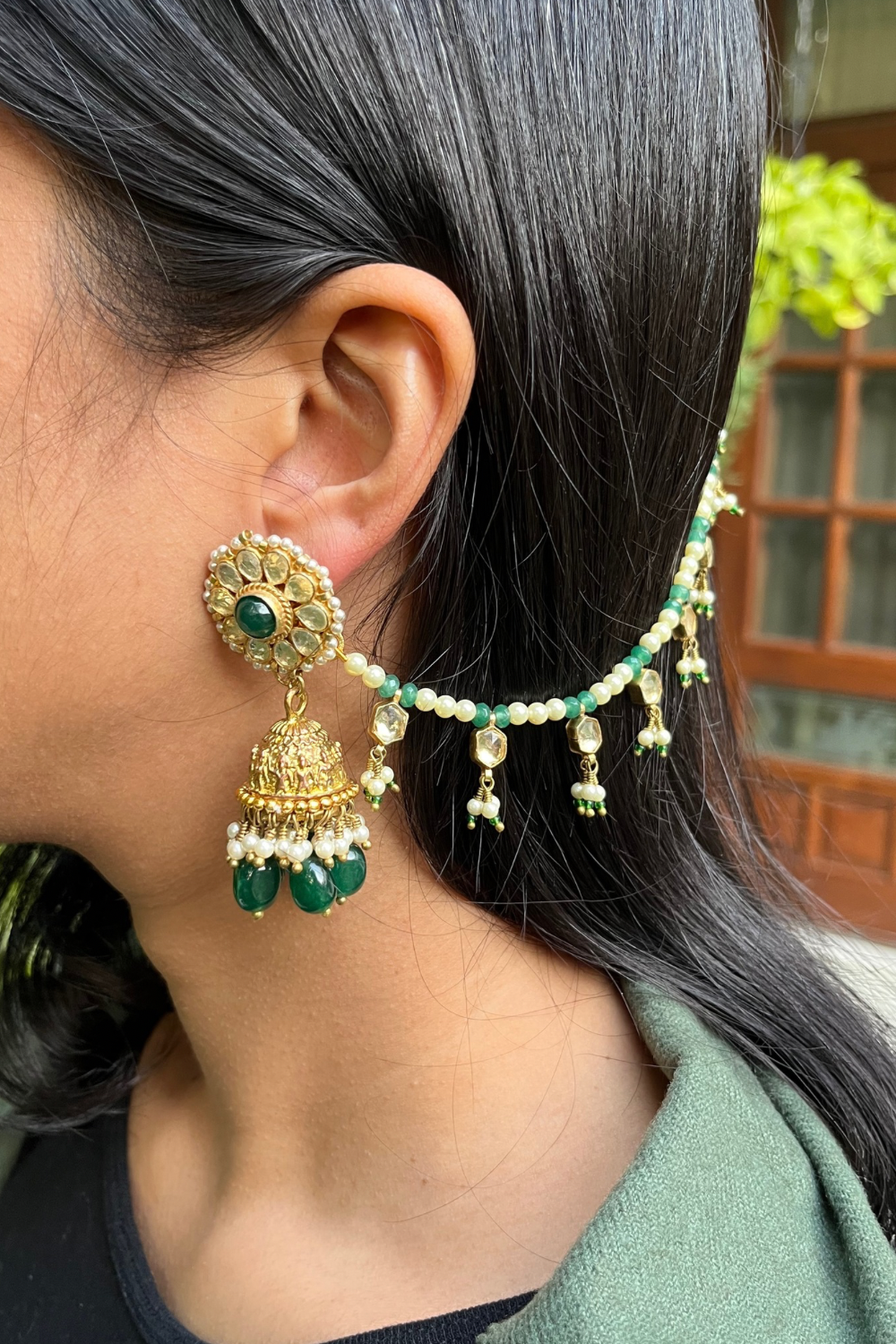 ANKLETS-CUM-KAANCHAIN GREEN JADES