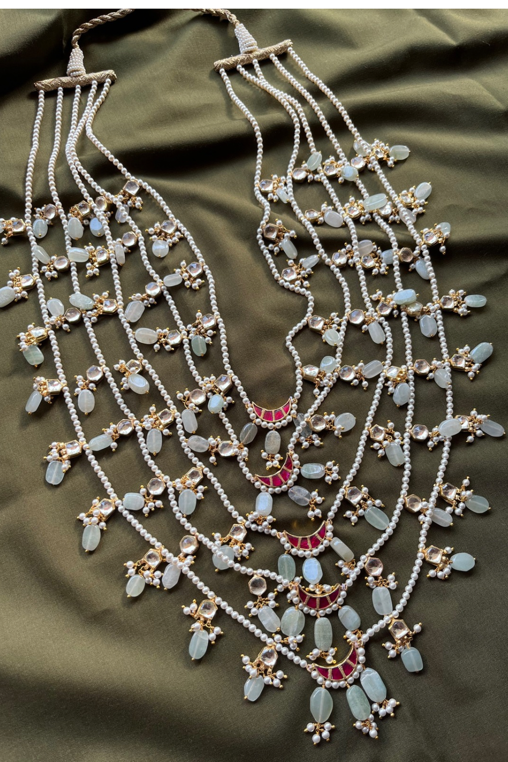 KUNDANKARI RAANI HAAR - SAGE GREEN AND PINK