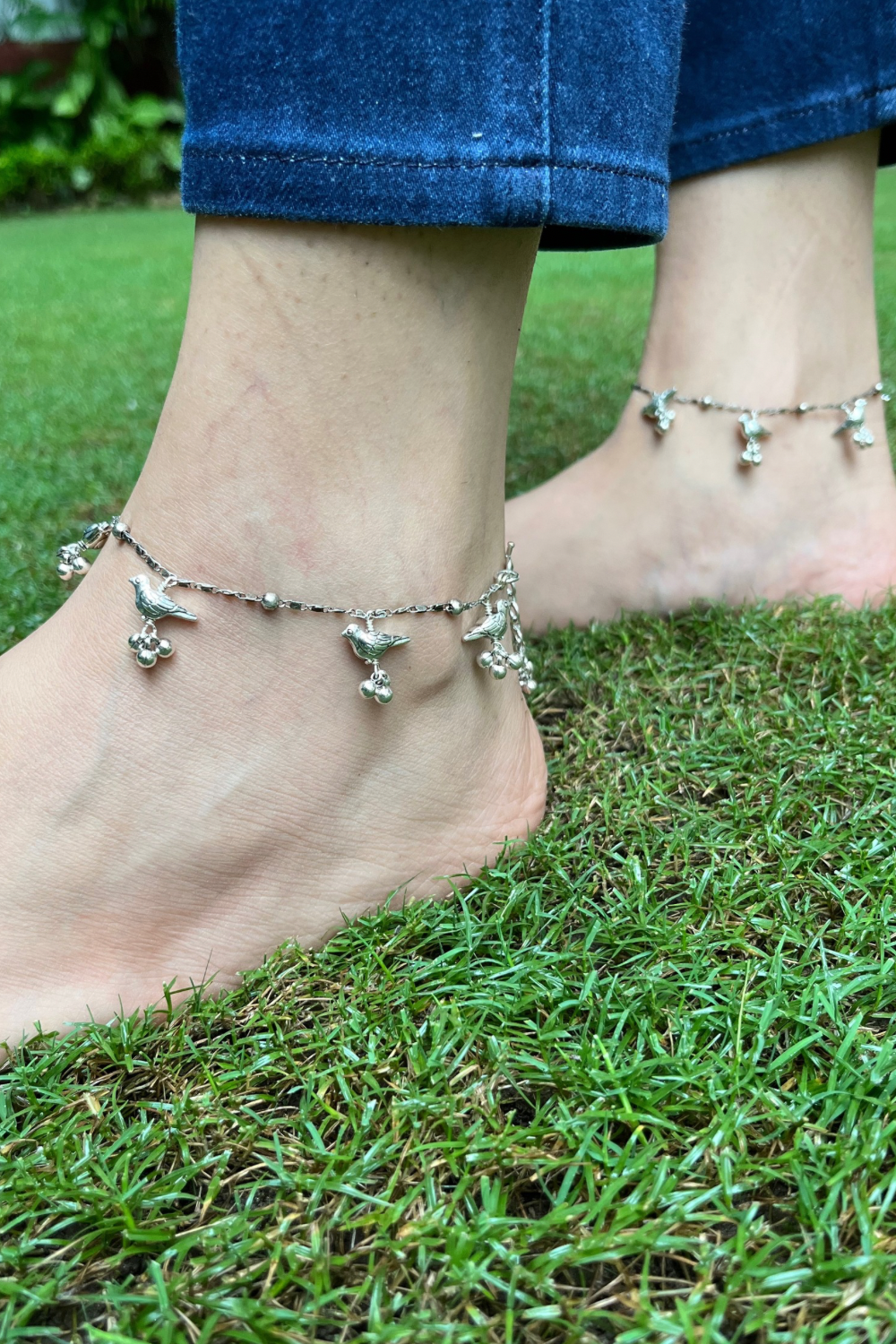 SILVER COLOUR BIRD ANKLETS WITH GHUNGAROOS (PAIR)