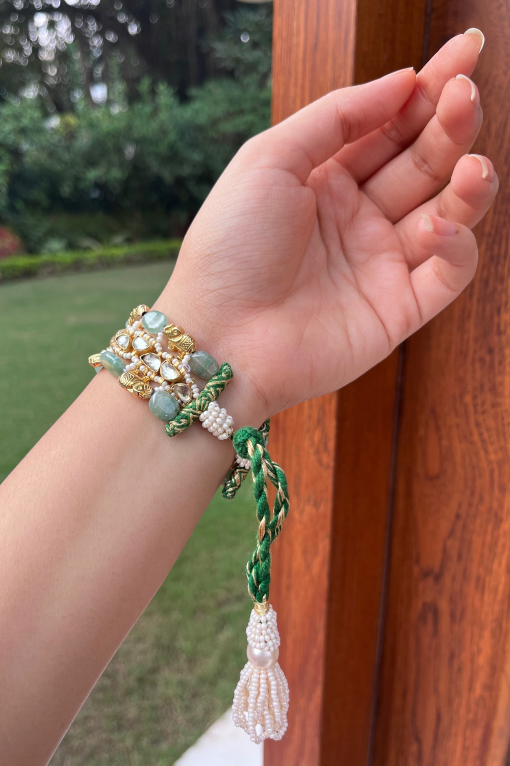 SAGE GREEN ONYX ELEPHANT PONCHI BRACELET