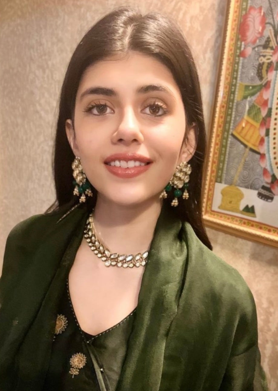 KUNDANKARI EARRINGS WITH GREEN MELON STONES