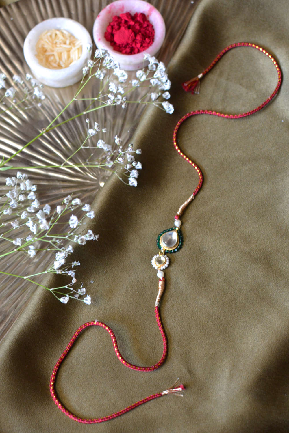 BHAIYA POLKI RAKHI- RED, WHITE & GREEN