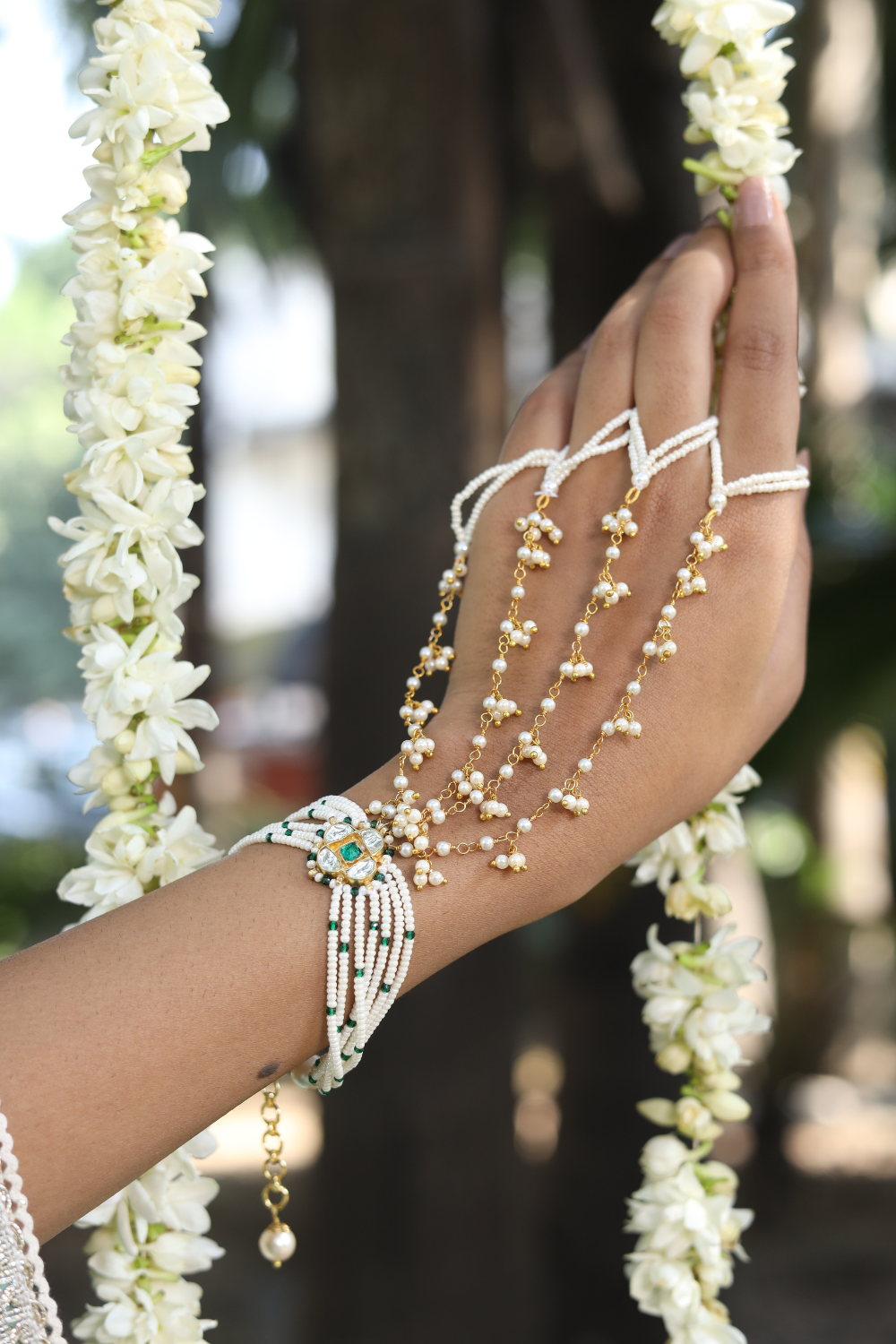 4 FINGERS POLKI HATHPHOOL- RIGHT & LEFT HAND PAIR