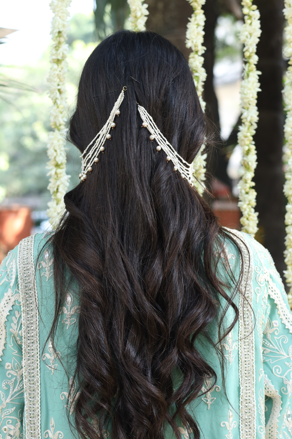 TEAL BLUE KUNDANKARI KAANCHAIN EARRINGS