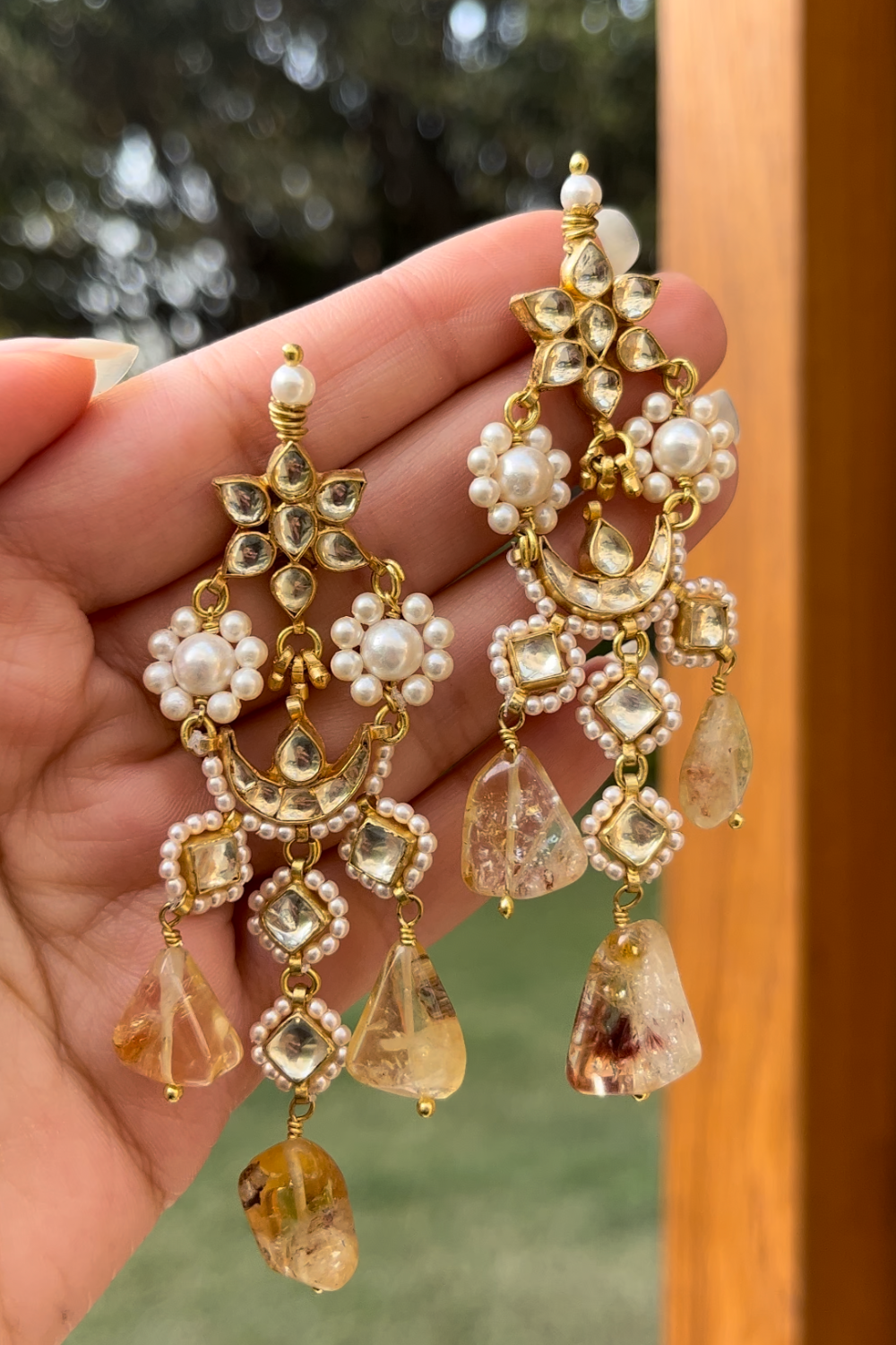 LONG DOMUKHI AMBER EARRINGS