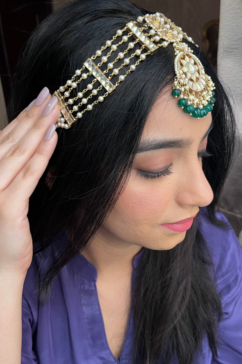 BRIDAL MATHAPATTI-CUM-CHOKER - GREEN CHAAND