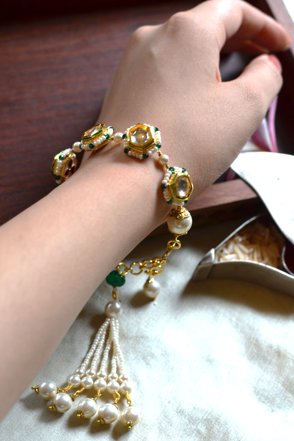 KUBERA CHEED TASSEL BRACELET- GREEN