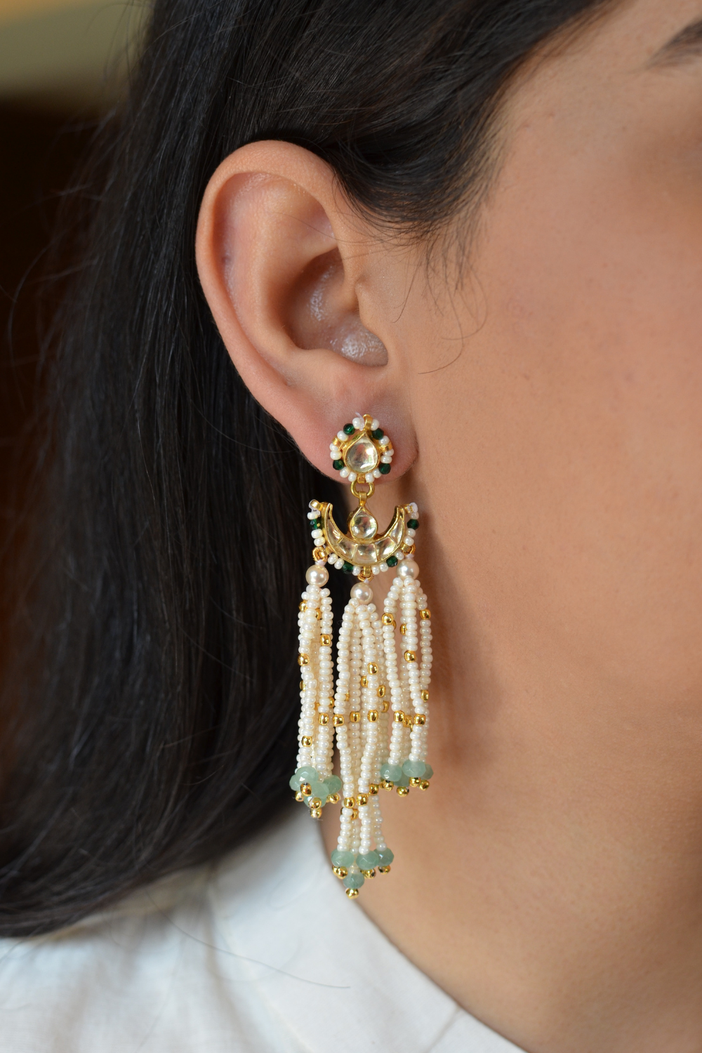 CHANDA TASSEL POLKI EARRINGS - GREEN