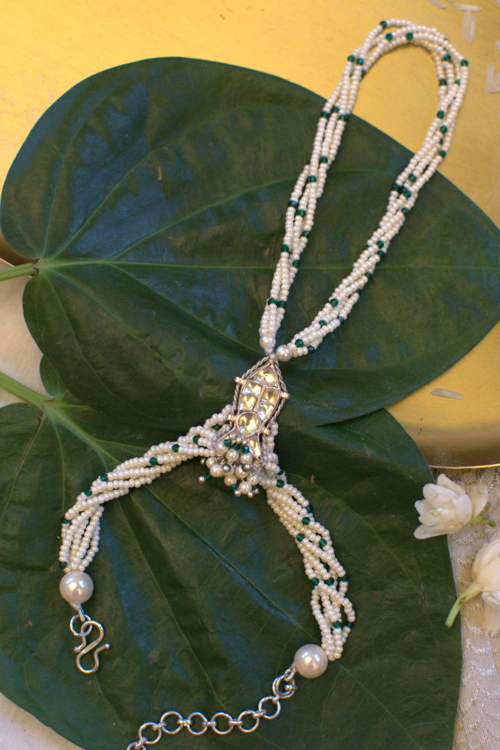 SILVER POLKI FISH HATHPHOOL- GREEN (SINGLE)