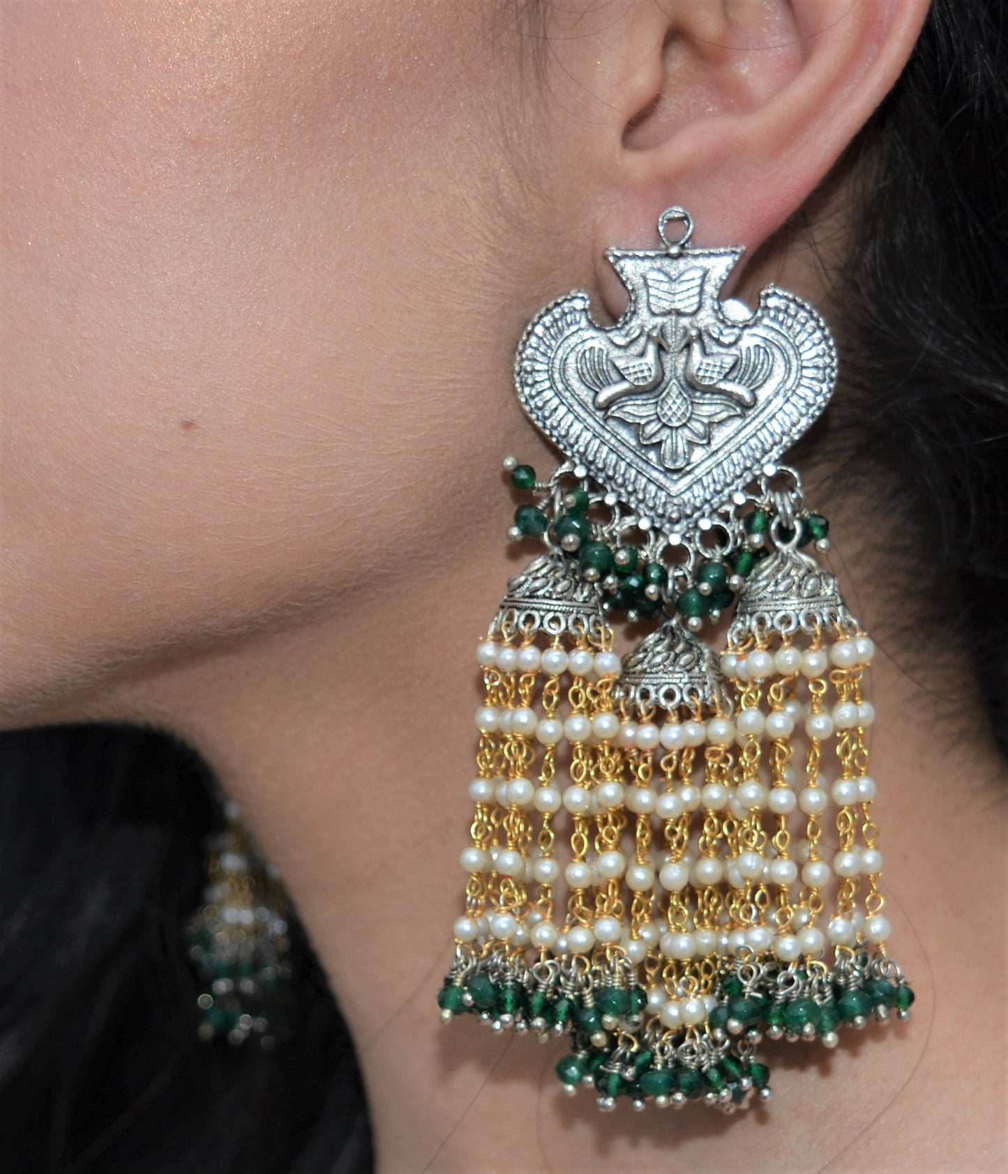 GENDA LADI JHUMKIS- GREEN GARNETS