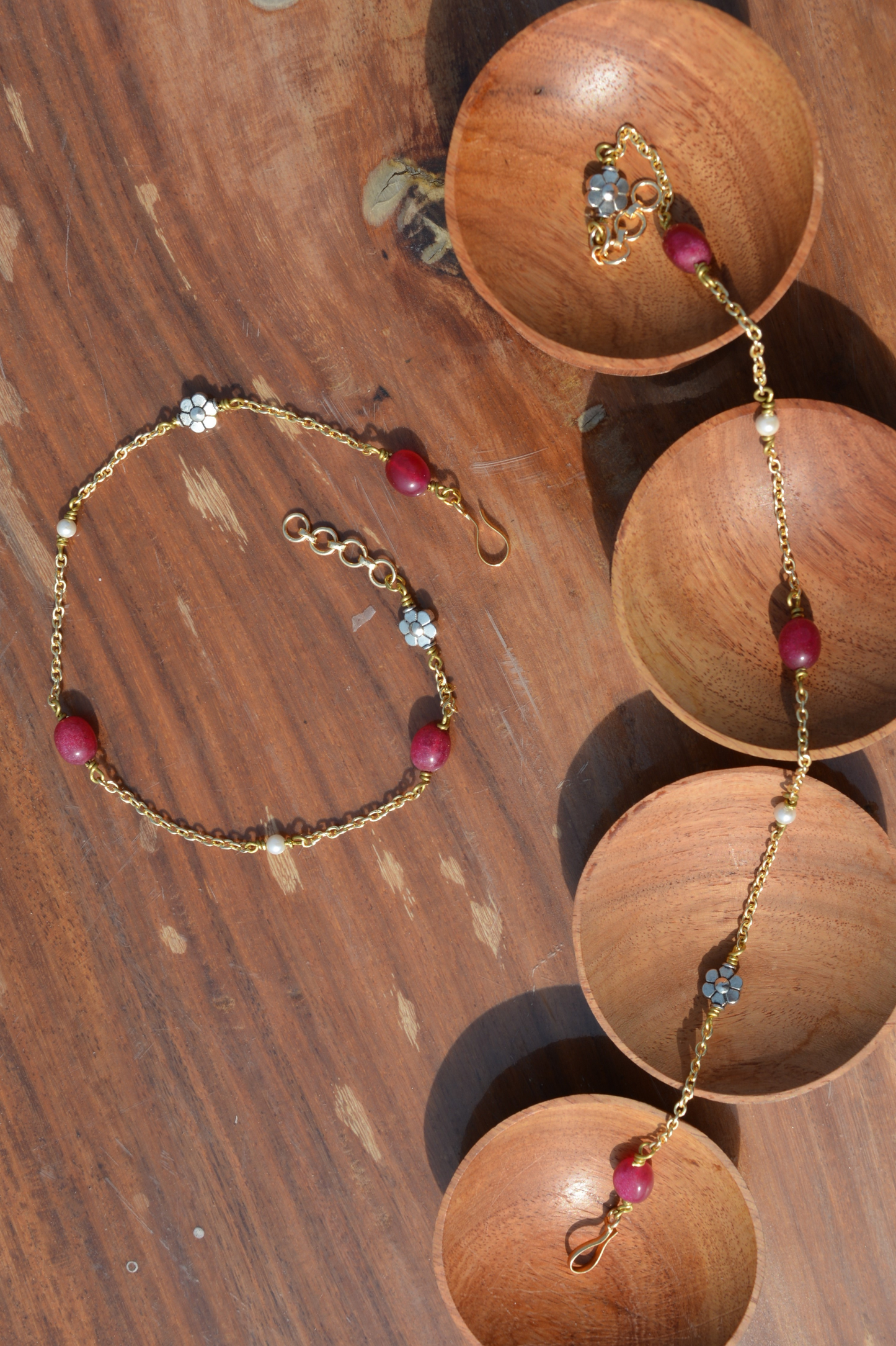 FLORAL RED ONYX ANKLETS (PAIR)