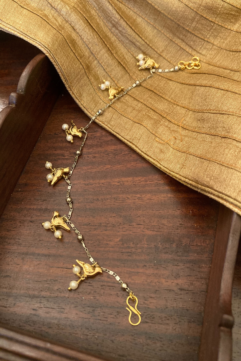 GOLD SILVER COLOR HUMMINGBIRD ANKLETS (PAIR)