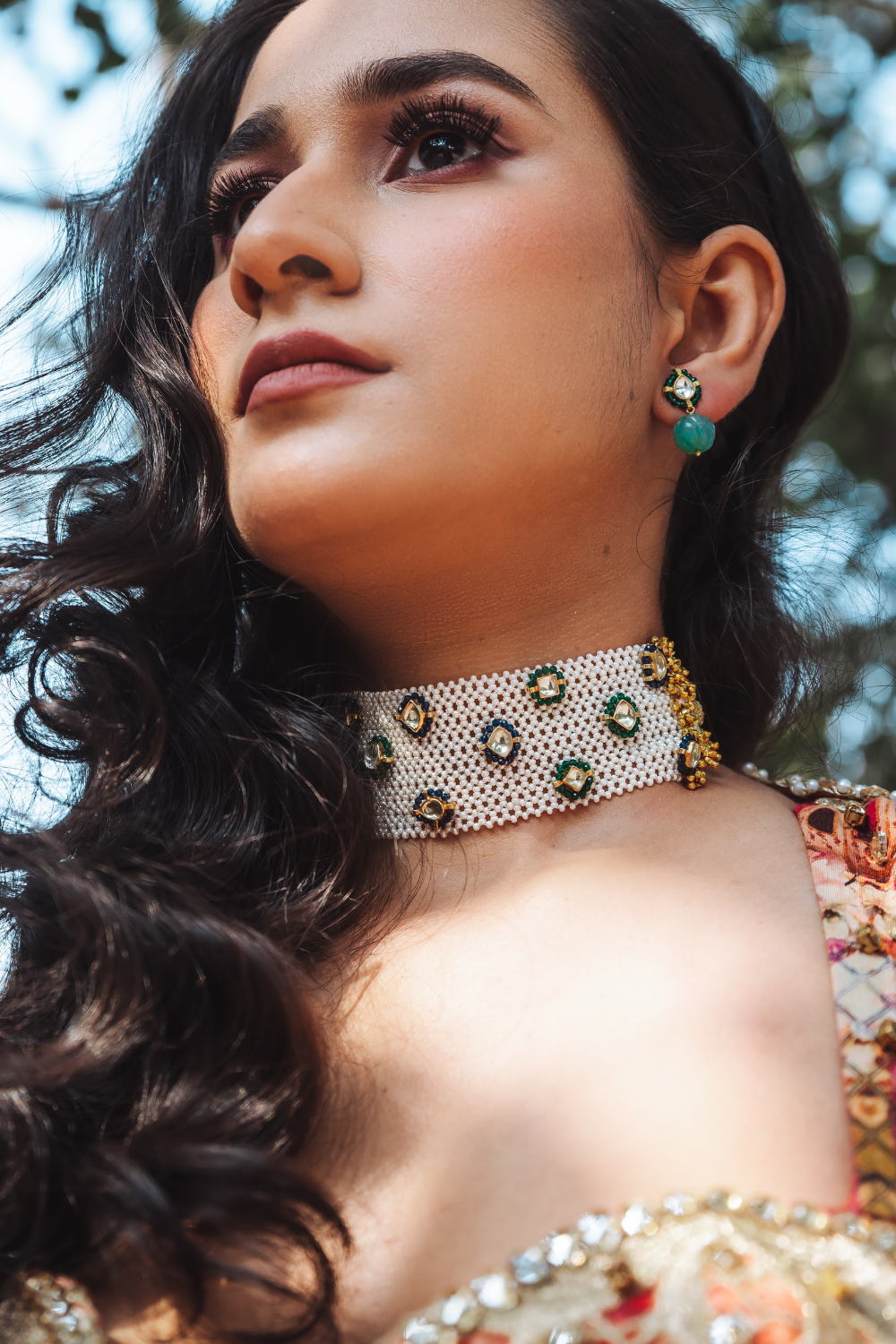 CHEED JAALI CHOKER/BRACELET SET - GREEN & BLUE