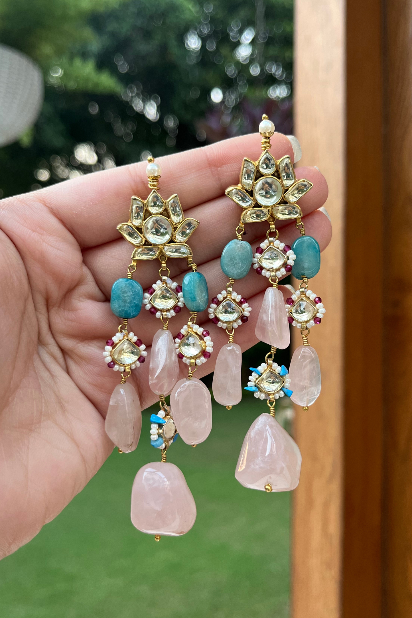 PINK LOTUS KUNDANKARI EARRINGS