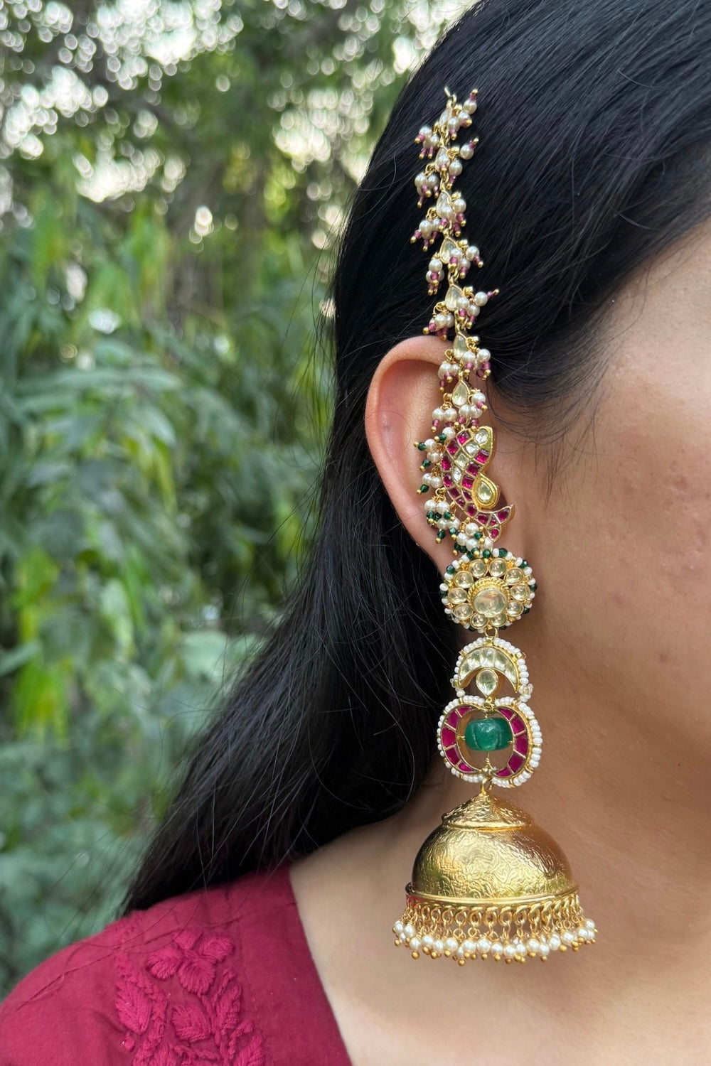 PINK FISH SHAHARA TRIDHANI JHUMKAS (detachable kaanchain & jhumkas)