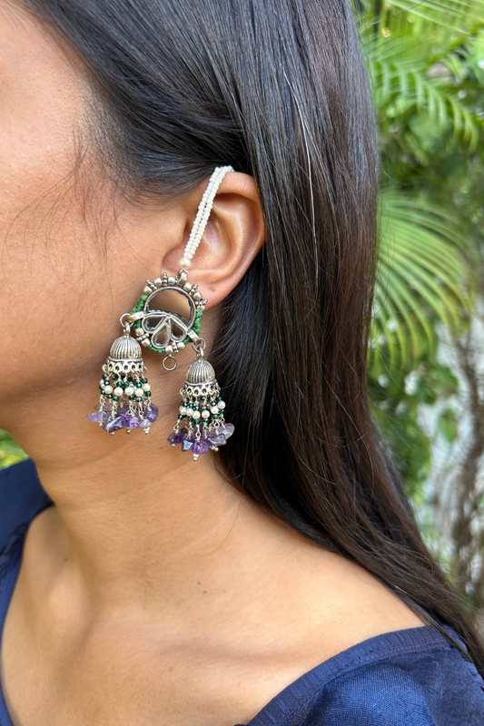 GREEN PURPLE MIRROR JHUMKIS