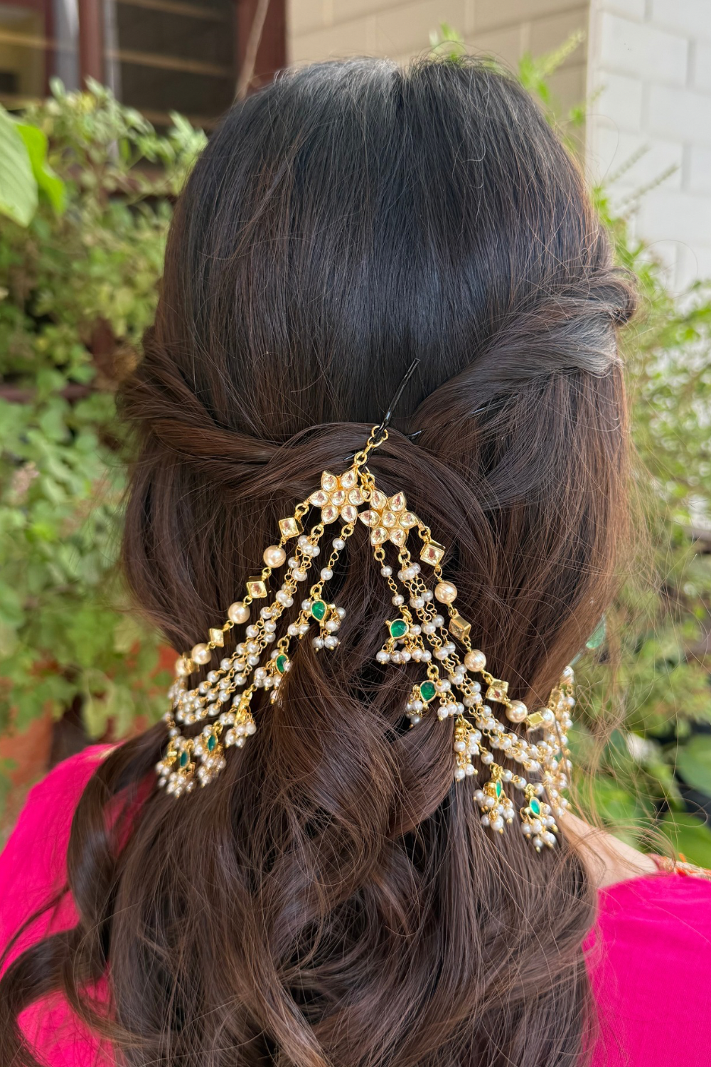 WHITE GREEN POLKI BRIDAL KAANCHAIN PAIR (only kaanchain)