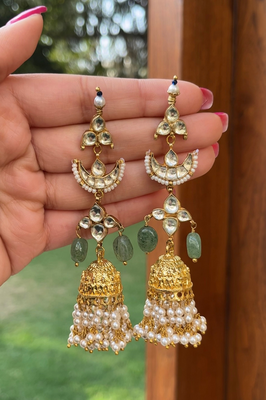 POLKI FIGURE JHUMKAS- SAGE GREEN