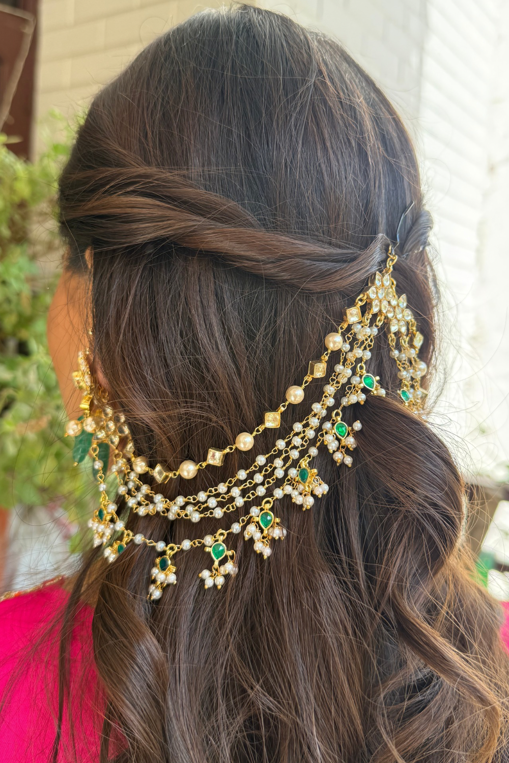 WHITE GREEN POLKI BRIDAL KAANCHAIN PAIR (only kaanchain)