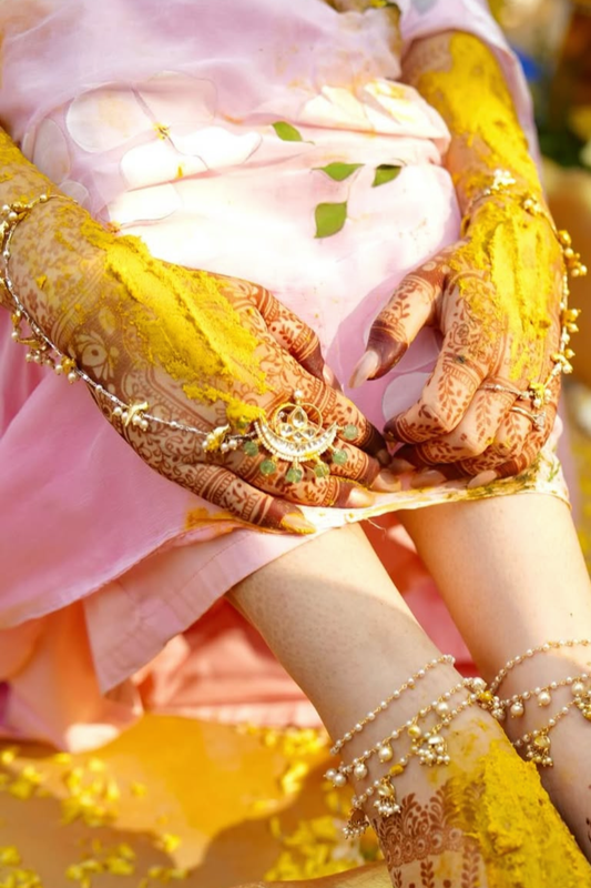 HALDI BRIDE- GOLD BIRD SILVER CHAIN HATHPHOOL (PAIR)