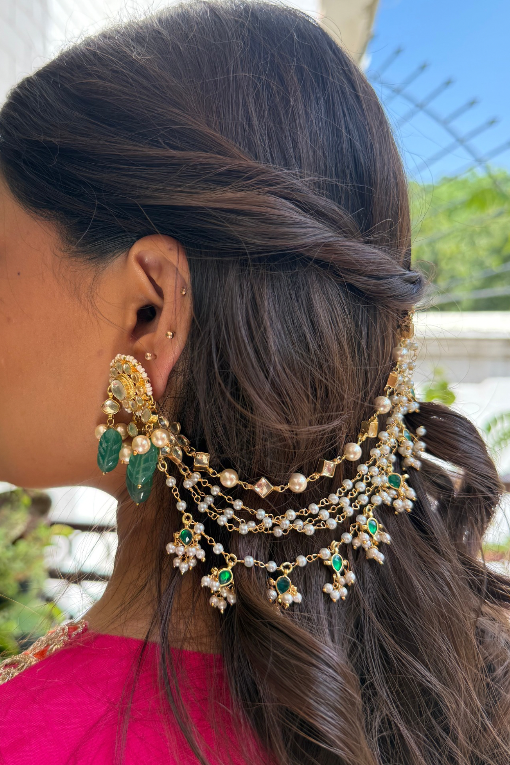 WHITE GREEN POLKI BRIDAL KAANCHAIN PAIR (only kaanchain)