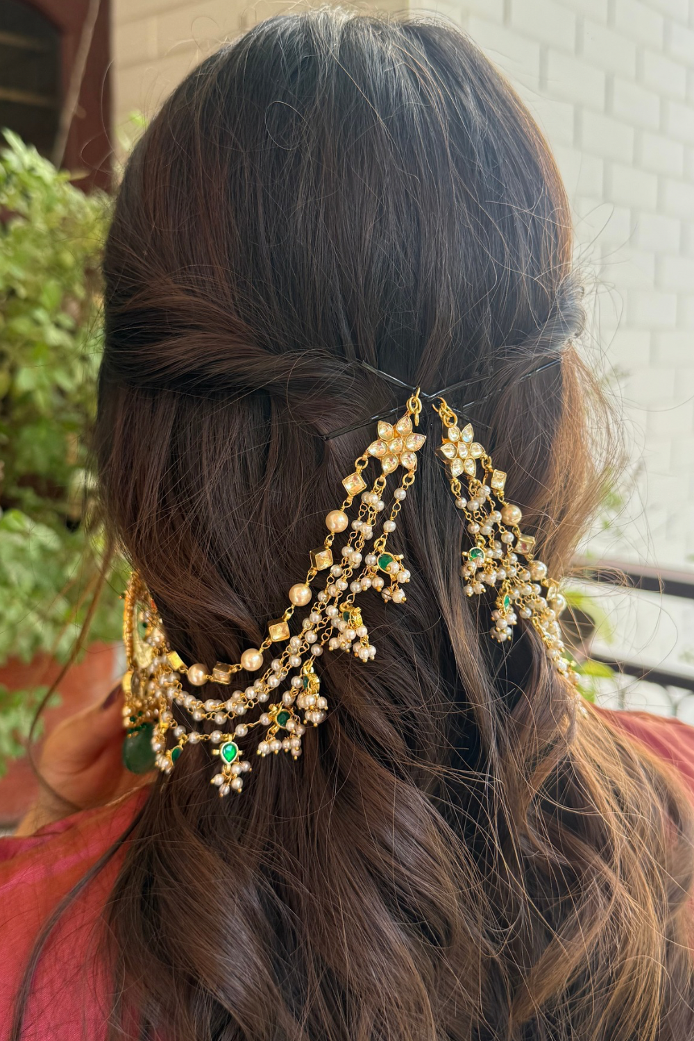 WHITE GREEN POLKI BRIDAL KAANCHAIN PAIR (only kaanchain)