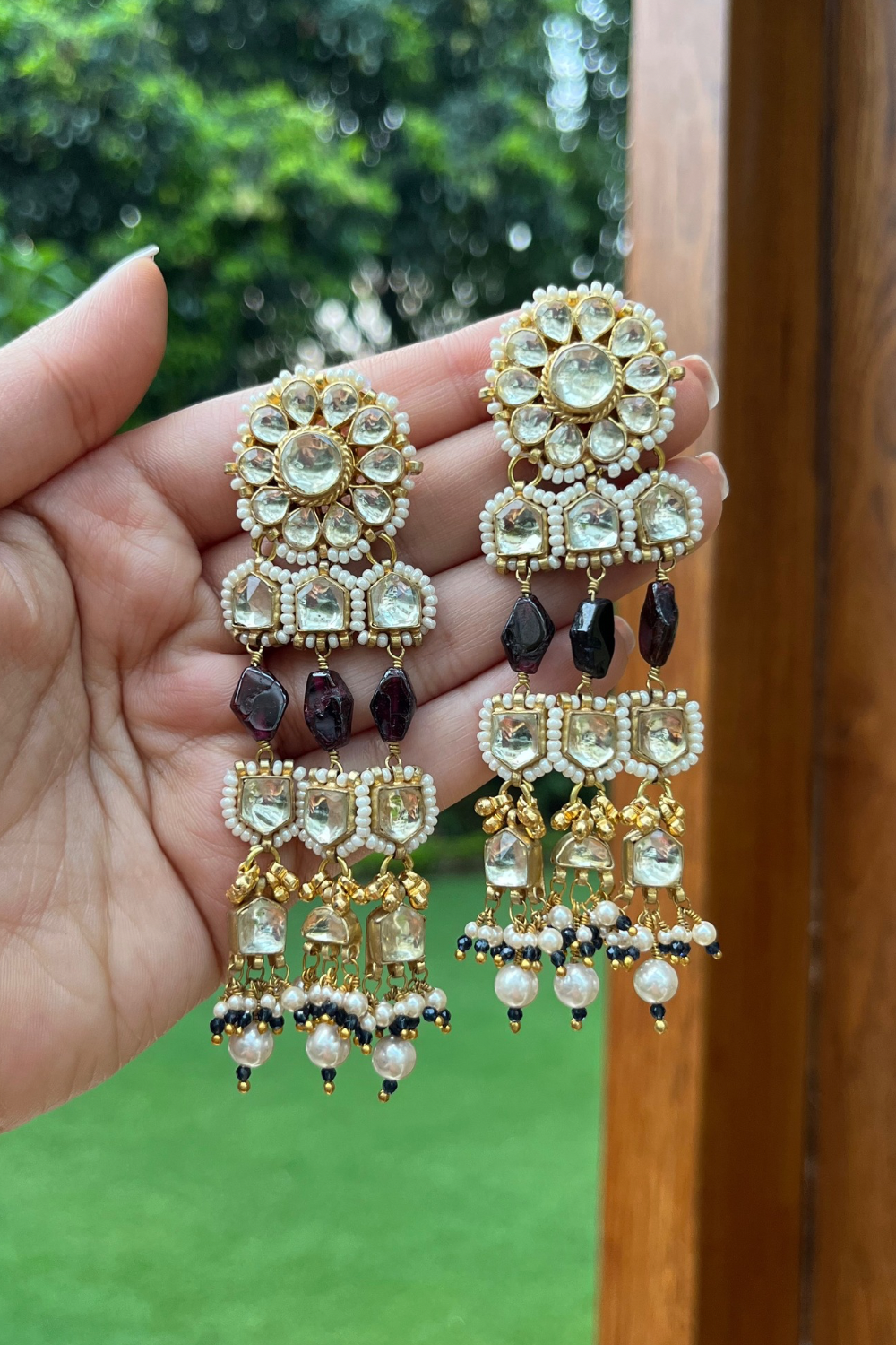 KUNDANKARI MAROON EARRINGS