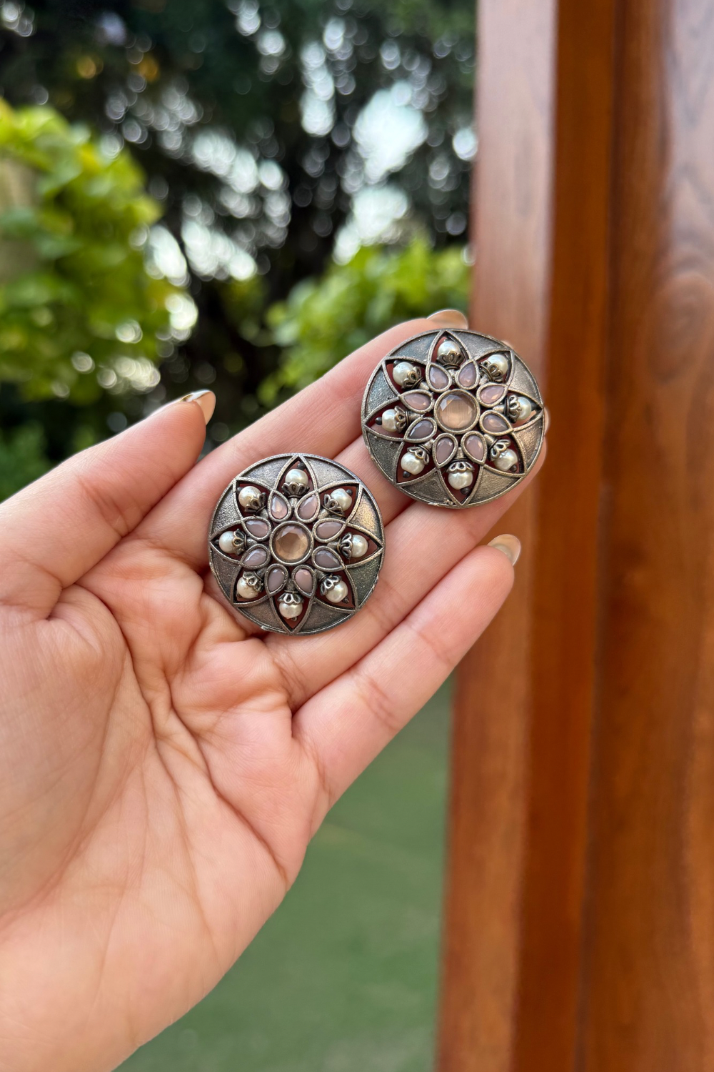 PINK PEACH OXIDISED STUDS