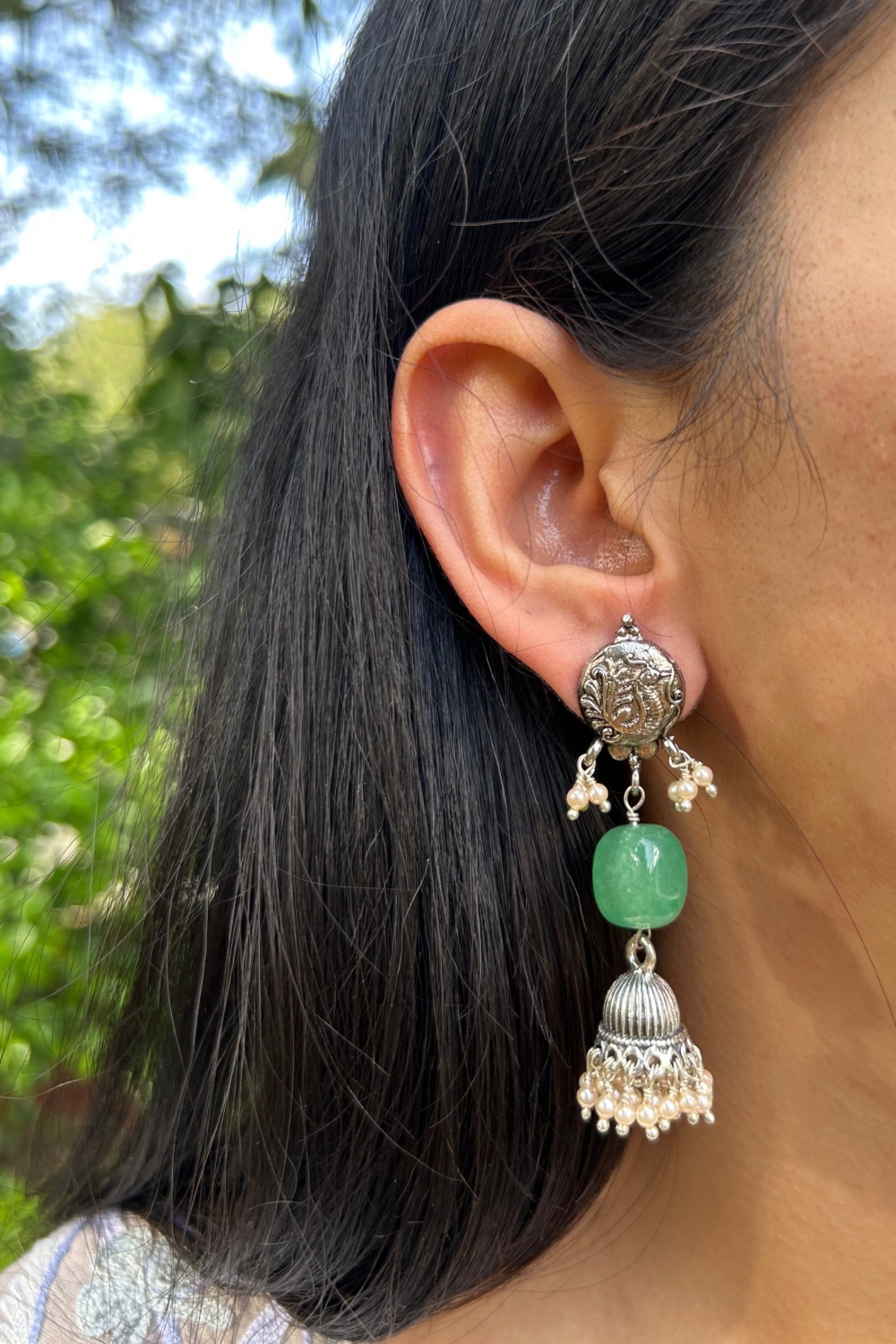 PEACOCK GREEN TUMBLE JHUMKIS