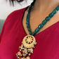 GREEN TUMBLE KUNDAN NECKLACE JHUMKIS SET